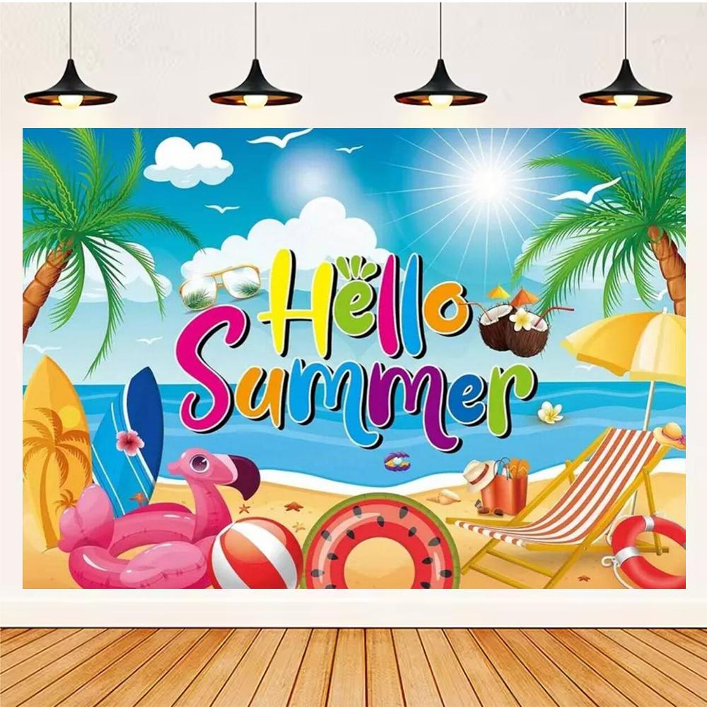 Summer Hawaii Party Supplies Background Banner Decoration Aloha Coconut Tree Surfboard Baby Shower Backdrop Photography Props