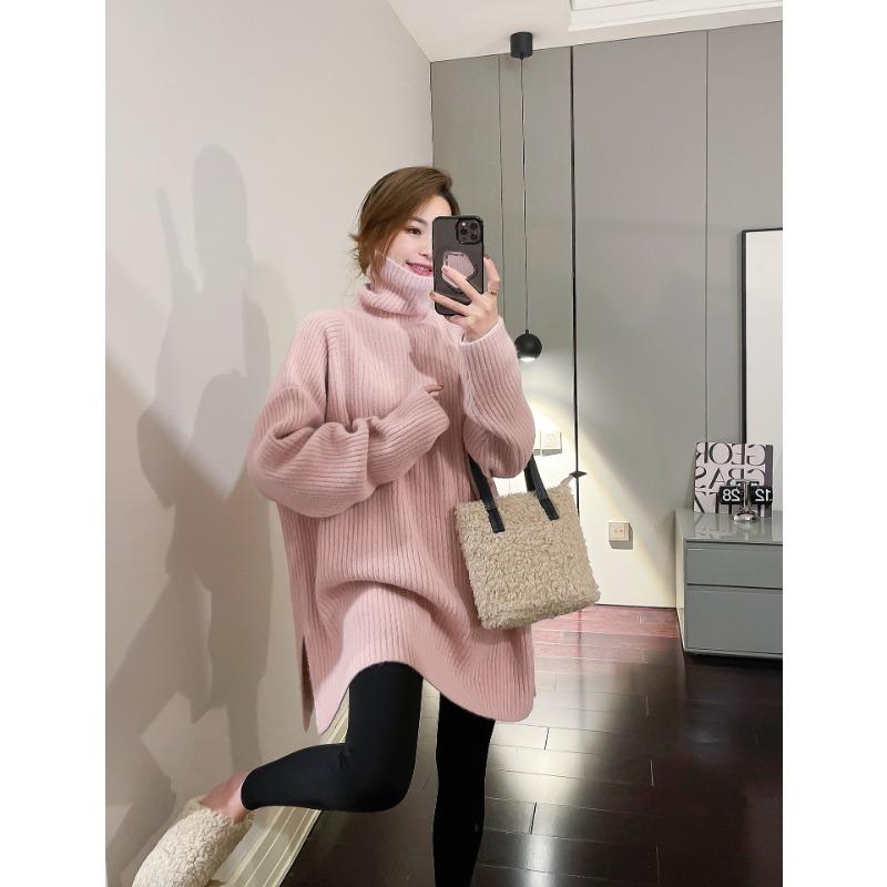 

Мягкий восковой водолазка ленивый свитер женский осень и зима новый дизайн чувство универсальный разрез вилкой средней длины базовый топ Average size [85-62.5 kg] розовый