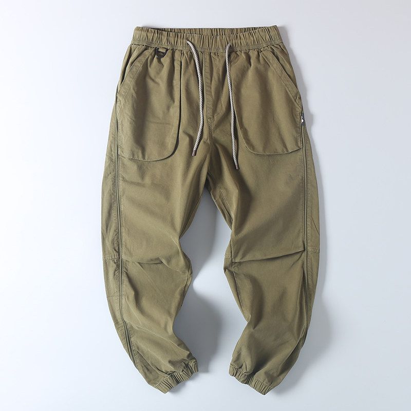 Japanese-Style Retro Heavy Weight Washed Cotton Large Pocket Overalls Spring & Fall Men Fashion Brands Micro Elastic Loose Casual Harem Pants