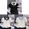 Summer Short Sleeve T Shirt For Women With Doll Collar And Spliced Fabric For Casual Wear
