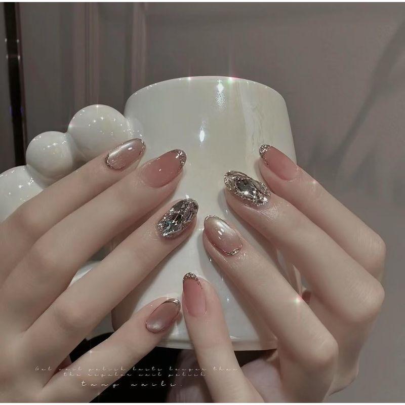 

Wear Armor 2025 New Arrival Internet Hot Fancy Micro Glass Bead Cat s Eye Nude Nail Stickers Short Diamond in the Debris Short ellipse | XS