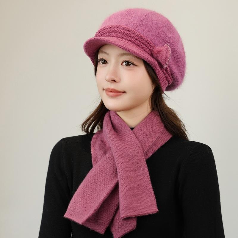 Autumn and Winter New Knitted Basin Hat Scarf Set Women's Fashion Warm Wool Hat Mother Hat Shows a Small Face Versatile Model