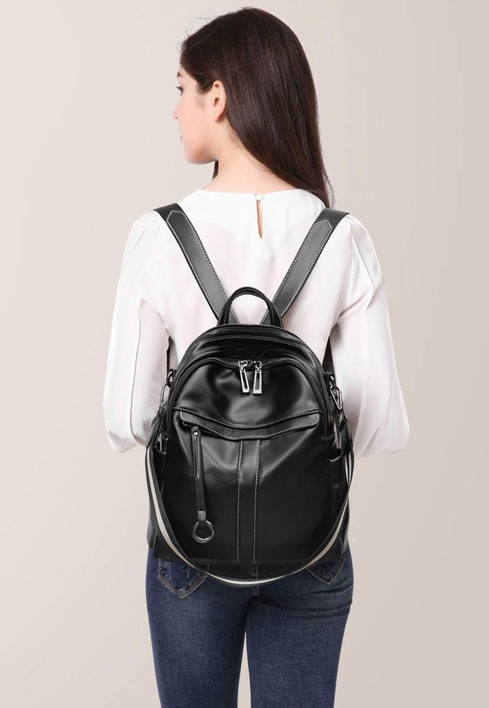 BUKESIYI Women's Mini Backpack, Large Capacity, Waterproof, PU Leather, Black, JP78242