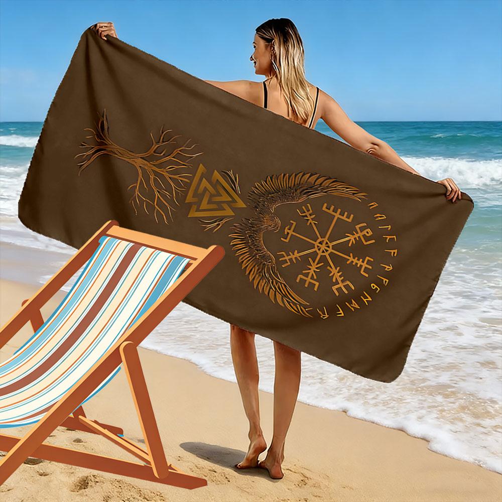 Golden Norse Mystical Harmony Print Beach Towel, Quick Drying, Suitable for Travel, Outdoor Sports, Jogging, the Beach and Swimming, Gift
