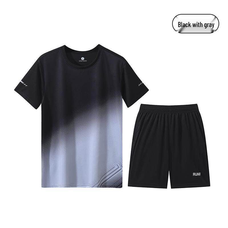 

Унисекс Летний Спортивный Костюм для Фитнеса с Быстрой Сушкой - Футболка с Коротким Рукавом для Бадминтона, Бега и Повседневной Носки M чёрный/серый