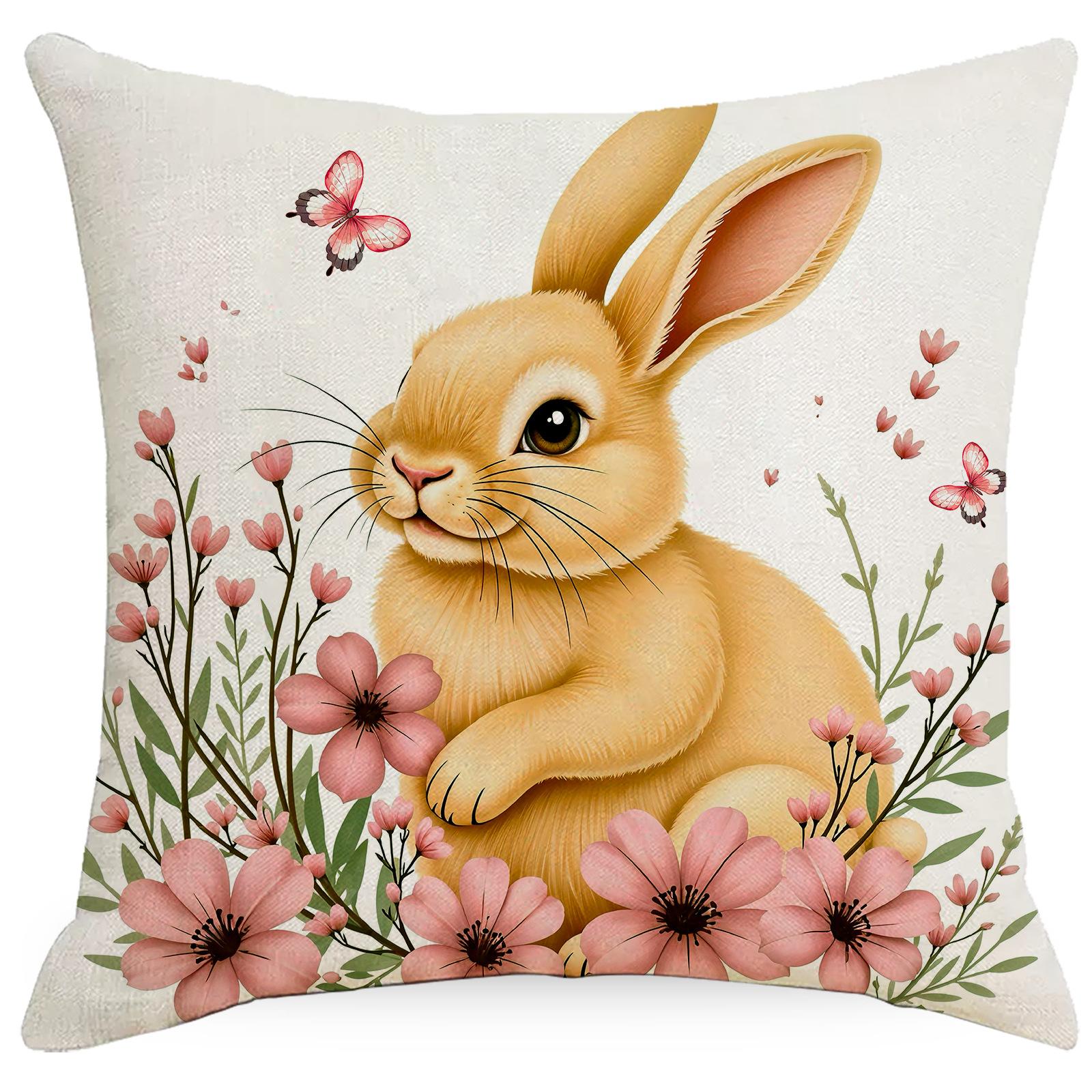 

Мультяшная наволочка с принтом пасхального кролика, розовая комбинация костюма, праздничное украшение, подушка, подушка для дивана в гостиной 45 * 45Cm