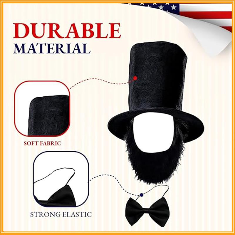 Halloween Black Uncle Sam High Hat Bow Tie Beard Bow Tie Set Black Humorous and Funny Gentleman Hat