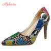 Aphixta 2025 Spring Gold Chain Pumps Women Shoes 10cm 3.94Inch Thin Heels Snak Prints Office Ins Style Shoes Super Plus Size 50
