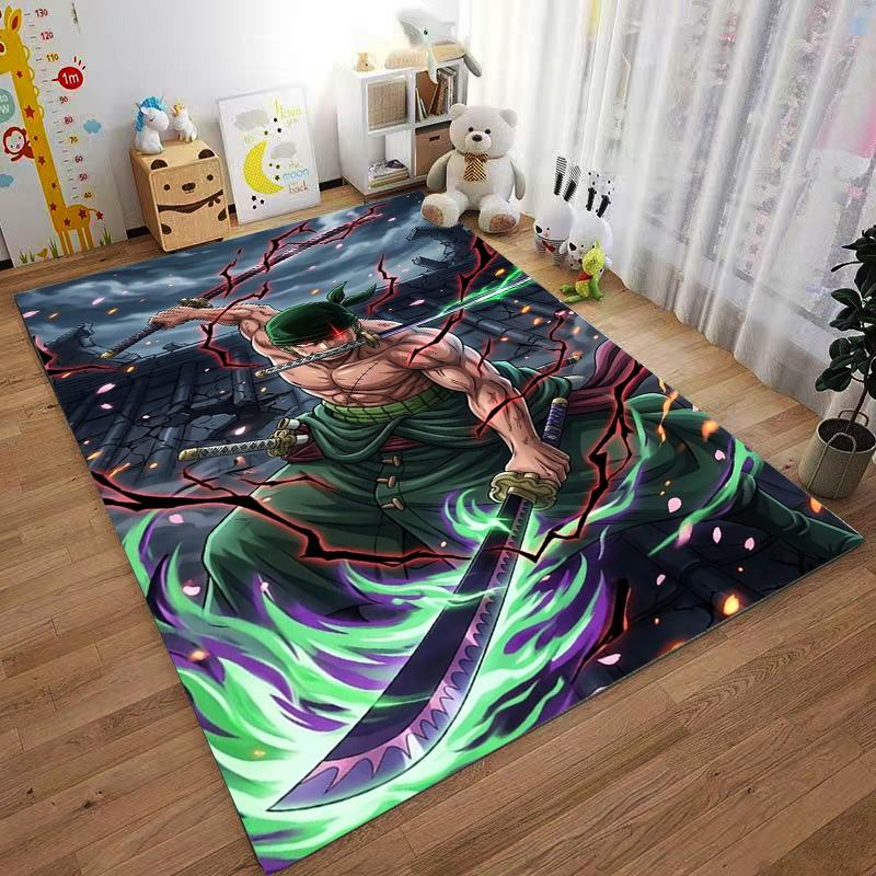 "Anime Warrior Carpet with Green Flame Sword and Dynamic Design" Suitable for use as an anti-slip for living room bedroom sofas