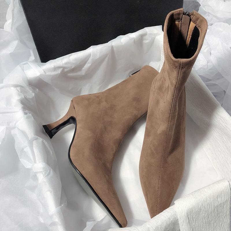 

Vintage Pointed Toe High Heel Women Sock Ankle Boots Elegant Party Dress Shoes Stretch Slim Short Botas De Mujer 35