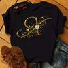 A Letter Combination Tshirt with a Custom Name Suitable for Short Sleeved Women's Clothing with Gold Diamond Letter Font ABCDEF