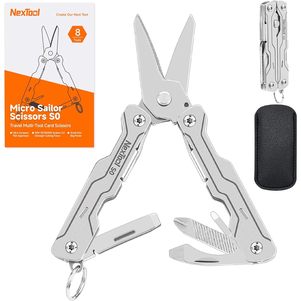

NexTool Mini Sailor Scissors 8-in-1 Lightweight Keychain Multi-Tool with Wire Cutter and Tweezers for Camping and DIY