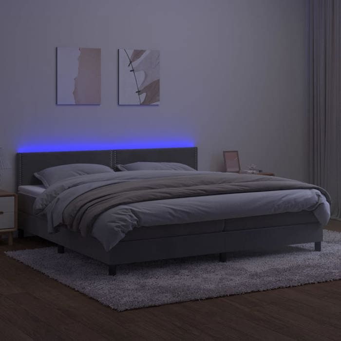 VidaXL Slat Bed Base with Mattress and LEDs, Upholstered Bed with Headboard, Double Bed, Adult Bedroom Bed, 3134363
