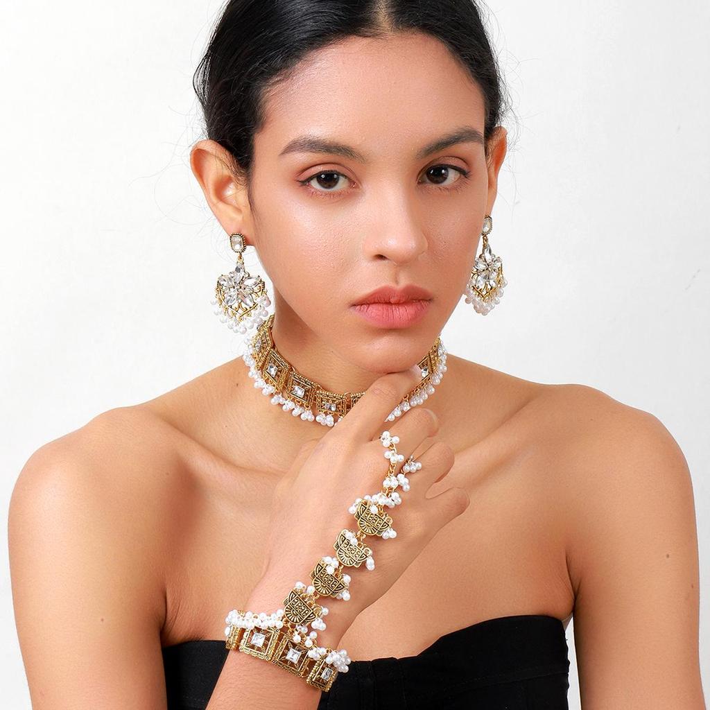 Luxury Exotic Crystal Tassel Necklace, Earrings & Bracelet Set