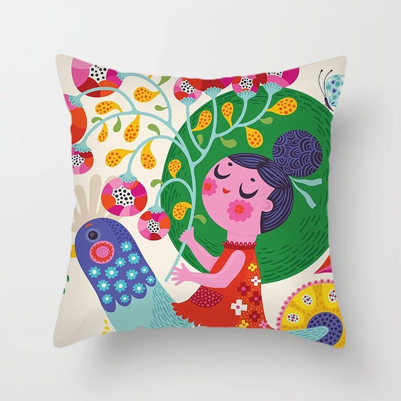 Juste de coussin colorée peinte d'art du monde, taie d'oreiller de luxe, décoration de bureau, décoration de la maison