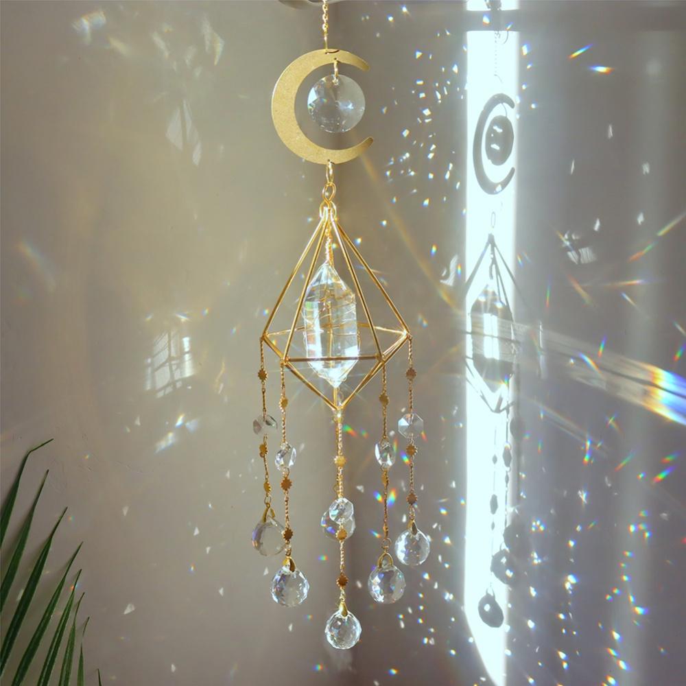 Artificial Crystal Suncatcher Charm Colorful Metal Rainbow Wind Chimes Outdoor Window Home Decoration Garden Car Pendant