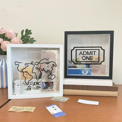 Reiseabenteuer Archiv Schattenbox Quadratisch Ticketabschnitt Stempel Brief Foto Andenken Aufbewahrungsbox mit Schlitz Heim Büro Schreibtisch Dekoration