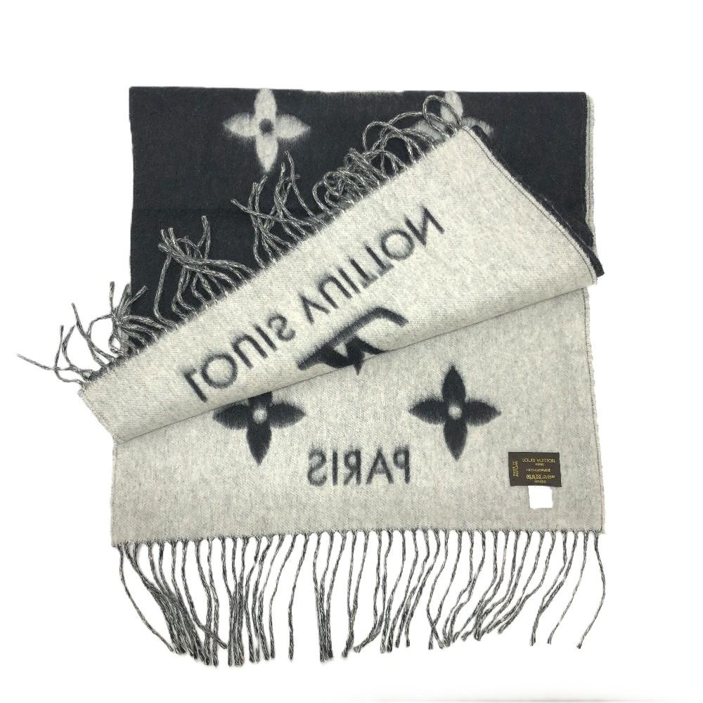 Louis Vuitton M71040 Monogram Reykjavik stole/shawl, fringe Scarf Cashmere Black