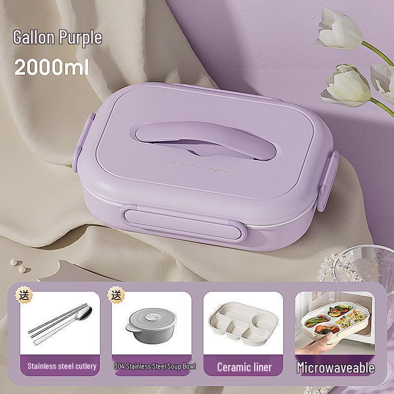 Insulated Ceramic & Stainless Steel Bento Box: Microwave-Friendly Lunch Box for Office & School, Divided for Easy Meal Storage.