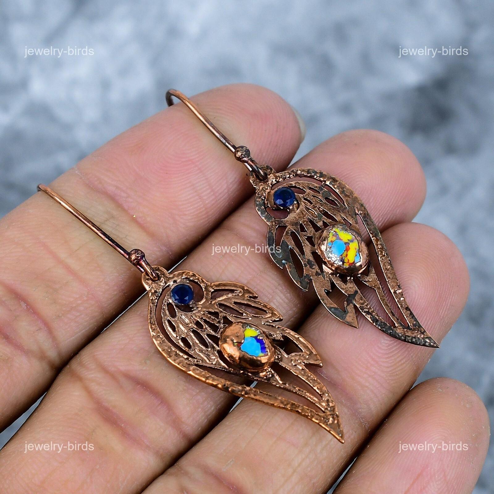 

Yellow Agate Gemstone Copper Elegant Wedding Drop Artisan Electroformed Earrings VP-83