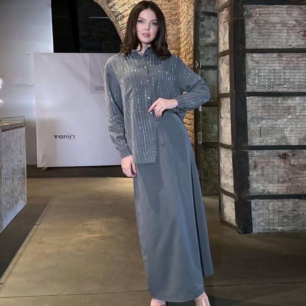 Set Cămașă cu Mâneci Lungi și Fustă Midi, Modă Europeană și Americană 2024