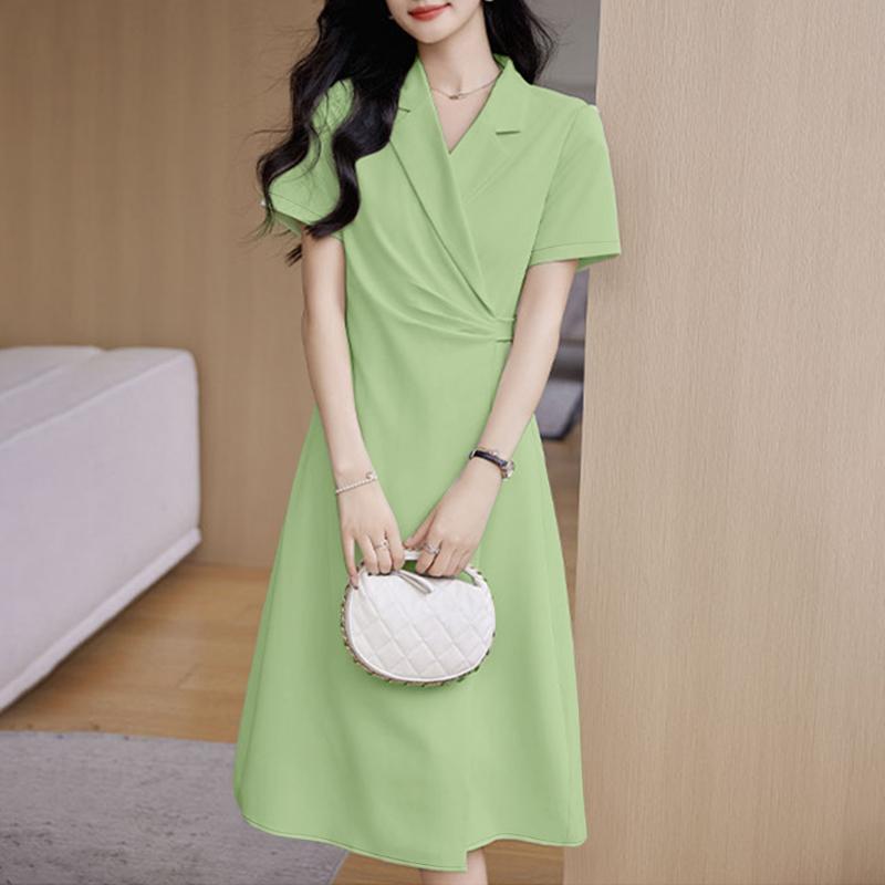 

ZANZEA Женское повседневное летнее платье с отложным воротником и коротким рукавом 5XL зелёный