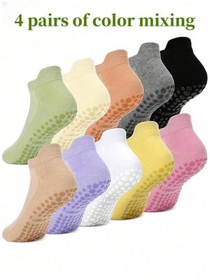 4 Pairs Random Colors Soft Lightweight Breathable Yoga Socks, For Pilates/Running/Cycling, Spring/Autumn Daily Wear