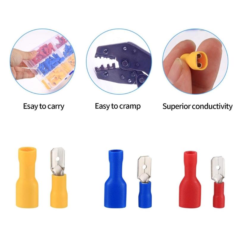 100PCS Metal Crimp Connectors Insulated Rubber Sleeve for Wiring in Electronics and Industrial Applications