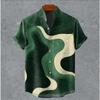 Art retro vintage men's shirt with mottled marks, standing collar printed short sleeved shirt, casual and comfortable top