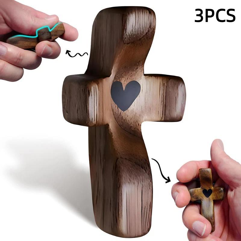 Heart-shaped Thumb Cross Solid Walnut Wood Ornament Handheld Natural Decor for Living Room Shelf Display Gift