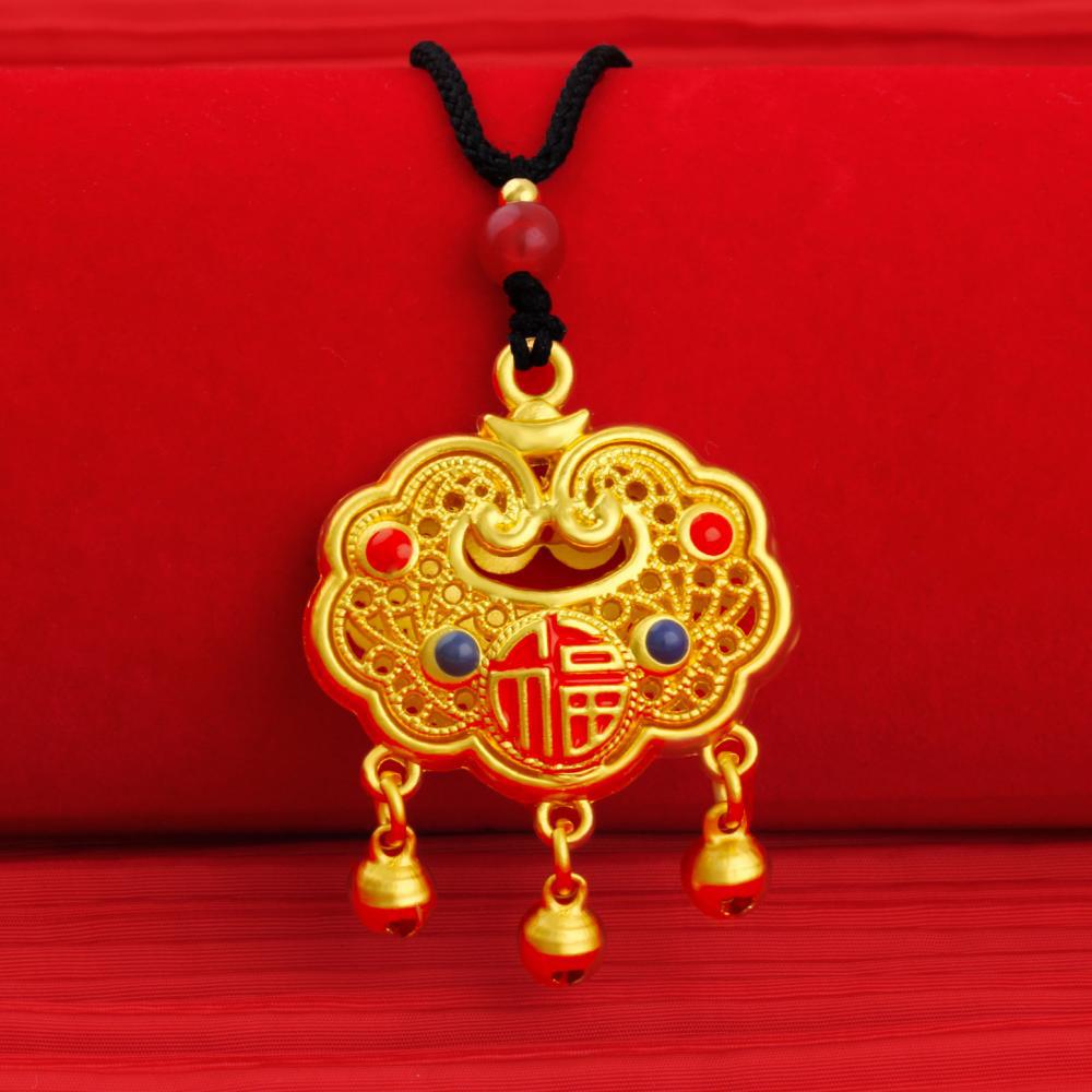 Náhrdelník s přívěskem z pískového zlata Buddha Dragon Yellow Gold Černý provazový řetízek na krk