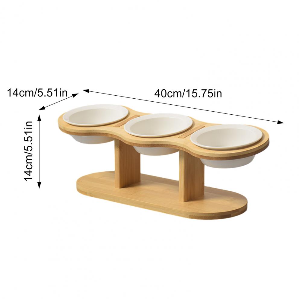 Pet Feeder Bowl Cat Food Bowl with Anti-Knockover Design Elevated Cat Feeder with Wooden Stand Feeding Dish Drinker Pet Supplies