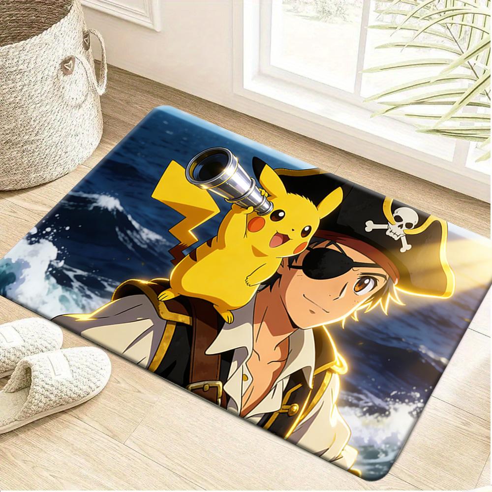 Pokemon Pikachu Bulbasaur Eevee Forest Adventure Print Doormat Non-Slip Absorbent Floor Mat for Indoor Entrance