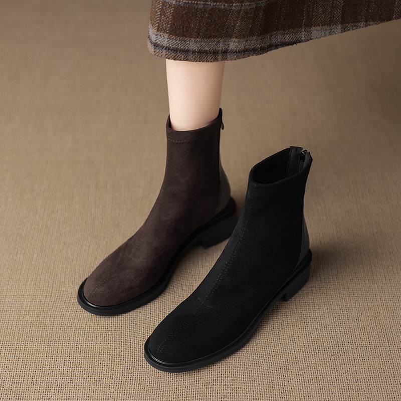 Krazing Po Flock Winter Round Toe Size 33 Chelsea Boots Size 43 Zipper Fashion Low Heels Stretch Ankle Boots