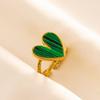 Green Striped Stone Vintage Gold Color Stainless Steel Open Adjustable Rings For Women Men Accessories Finger Jewelry Sun Flower