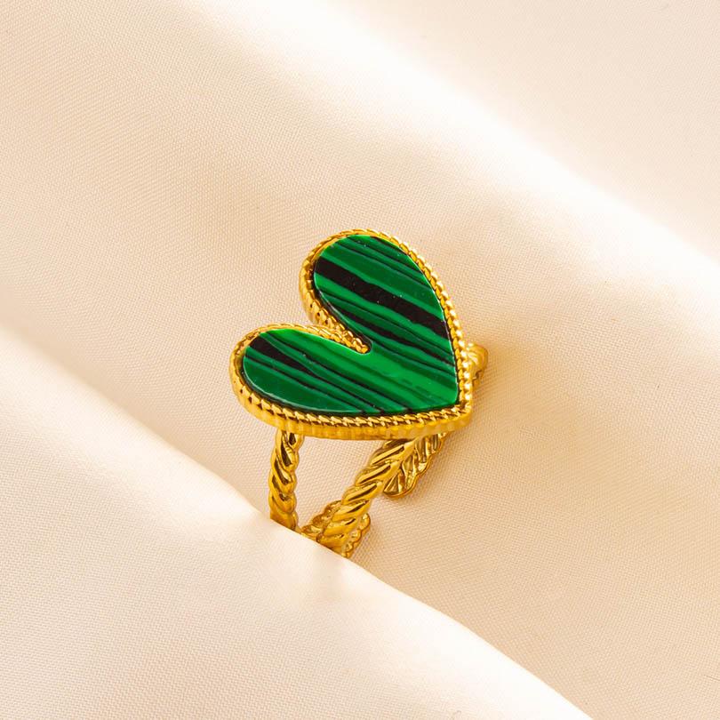 Green Striped Stone Vintage Gold Color Stainless Steel Open Adjustable Rings For Women Men Accessories Finger Jewelry Sun Flower