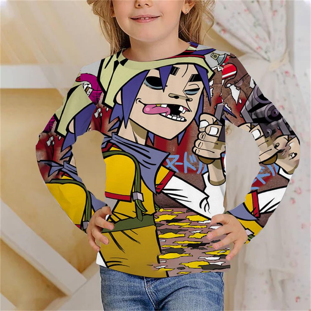 

Весняно-осінні футболки з круглим вирізом та 3D-принтом рок-гурту Gorillaz, модні повсякденні дитячі футболки з довгим рукавом для дівчаток 140