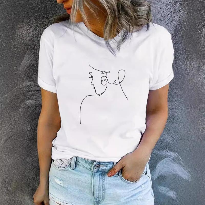 Summer Women's Clothing Character Pattern Printed Round-neck Short-sleeved T-shirt Casual and Fashionable T-shirt