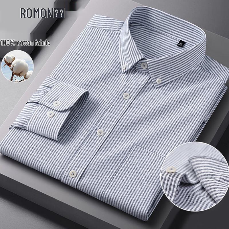 ROMON Men's Spring 100% Cotton Oxford Long Sleeve Shirt