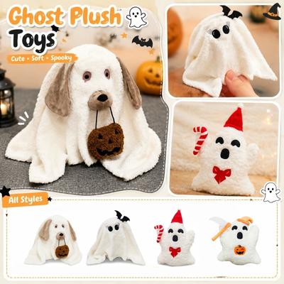Plush Ghost Dog Toy Soft Stuffed Animal Halloween Decoration with Pumpkin Accessory for Kids and Collectors