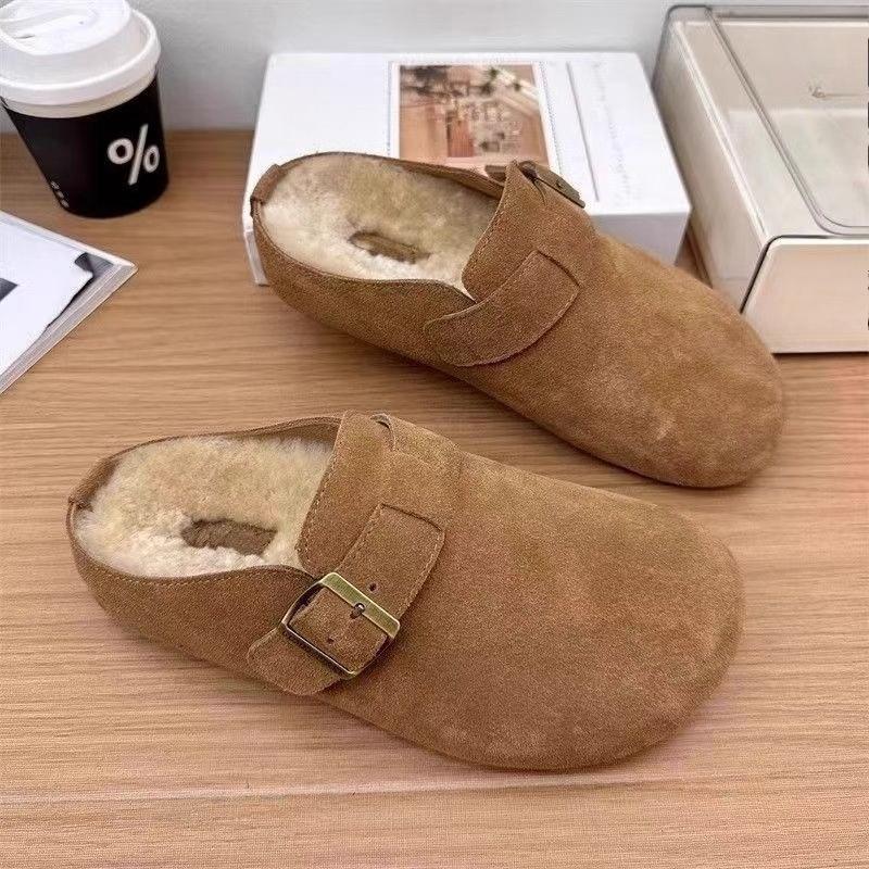 

Флисовая обувь для женщин, Новая универсальная обувь на плоской подошве, Для ленивых, Шлепанцы половинной длины и Пушистые тапочки сверху 37 верблюд