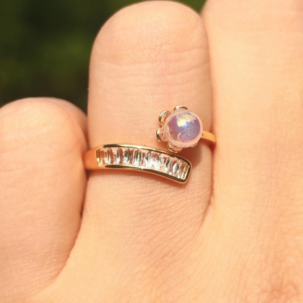 1 Piece Fashion Purple Imitation Pearl Small Flowers Opening Adjustable Rings for Women Cubic Zirconia Ring Jewelry Wedding Party Accessories