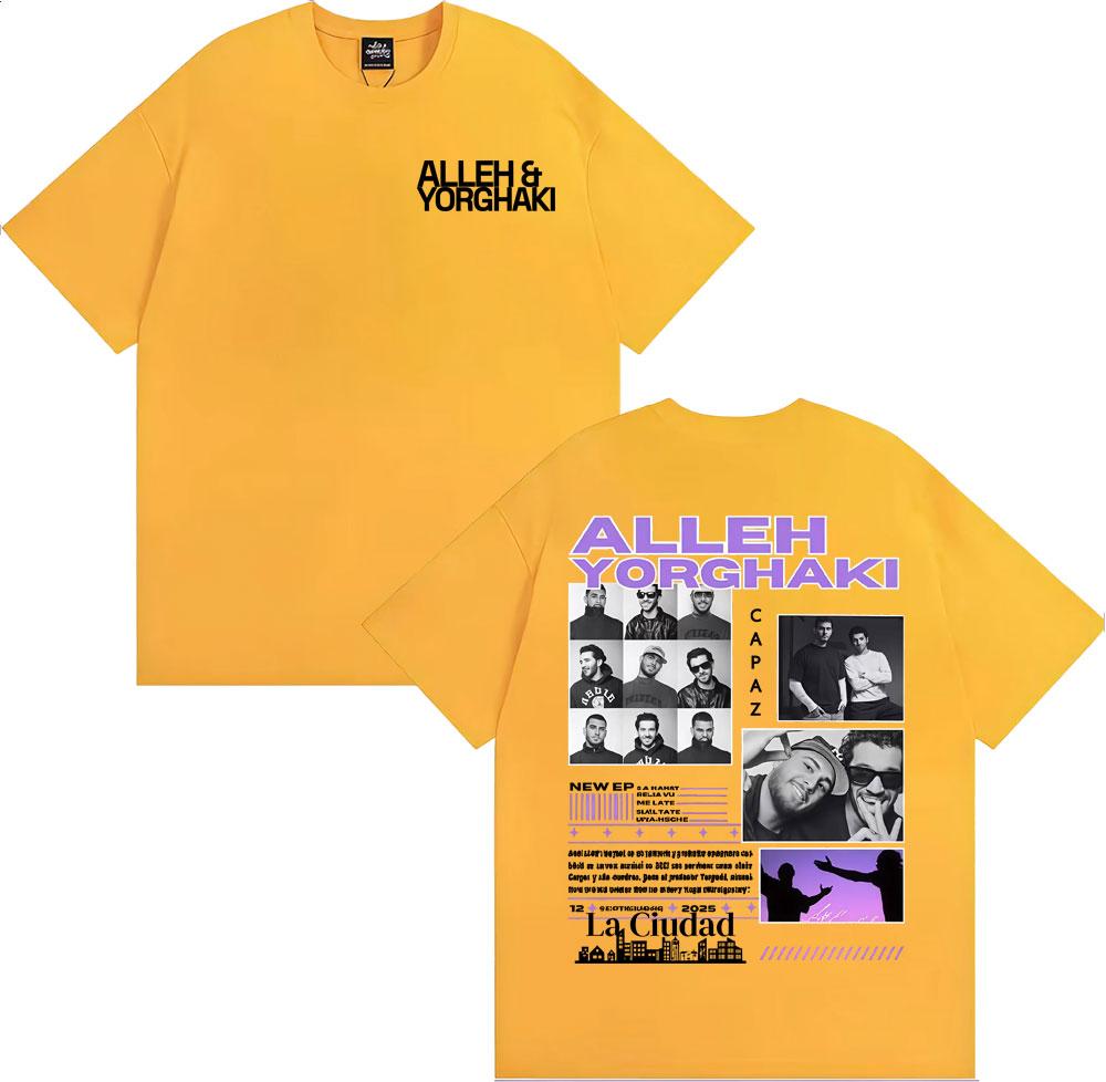 Rapper Alleh  Yorghaki La Ciudad Worid Tour 2025 Tshirt Mens Clothing Harajuku Gothic T Shirts Cotton Casual Oversized Tshirt