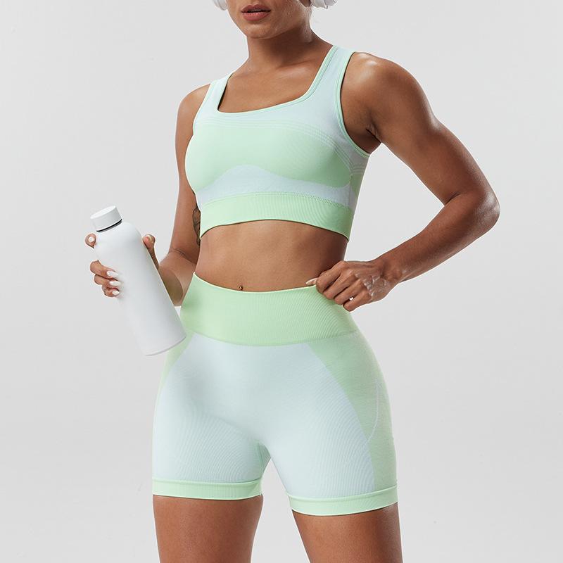 

Summer Seamless Sports Yoga Suit Women s High-Strength Shockproof Gathering Bra Running Fitness Peach Hip Yoga Shorts S
