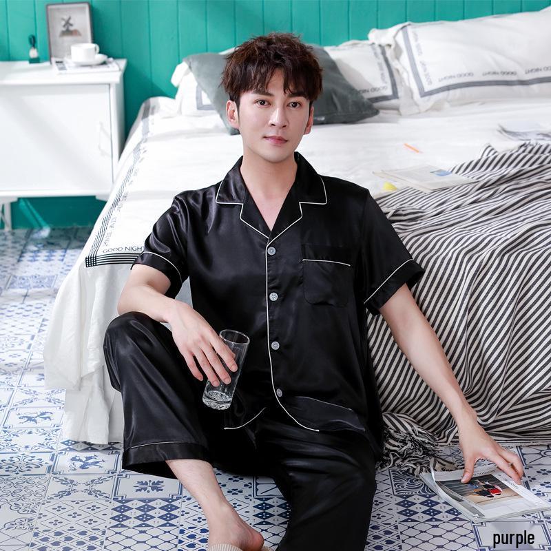 Han Yatong Silk Couple Pajamas Set: Autumn Long Sleeve Cardigan Homewear