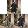 Cotton Linen Long Dress With Shirt Collar For Elegant Casual Wear