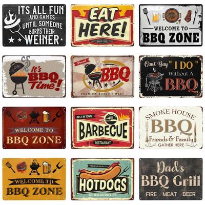 Vintage BBQ Metal Signs Grilling Barbecue Sign Welcome To BBQ Zone Sign Grilling Zone Sign Grilling Wall Decor 8x12 Inch