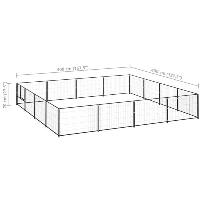 VidaXL Chenil Noir, 16 m² Acier