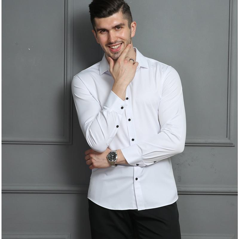 Spring Autum Polo-neck Solid Single Breasted Casual Shirt Men Long Sleeve Business Blouse Cardigan Top Men