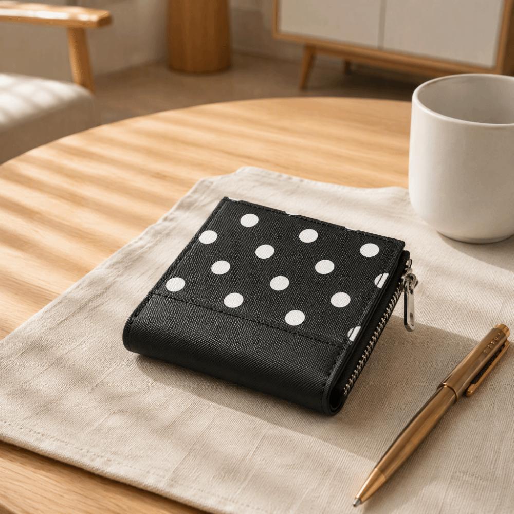 Zipper Closure Polka Dot Pattern Wallets Bifold Design Small Coin Purse Short Card Holder  Travel